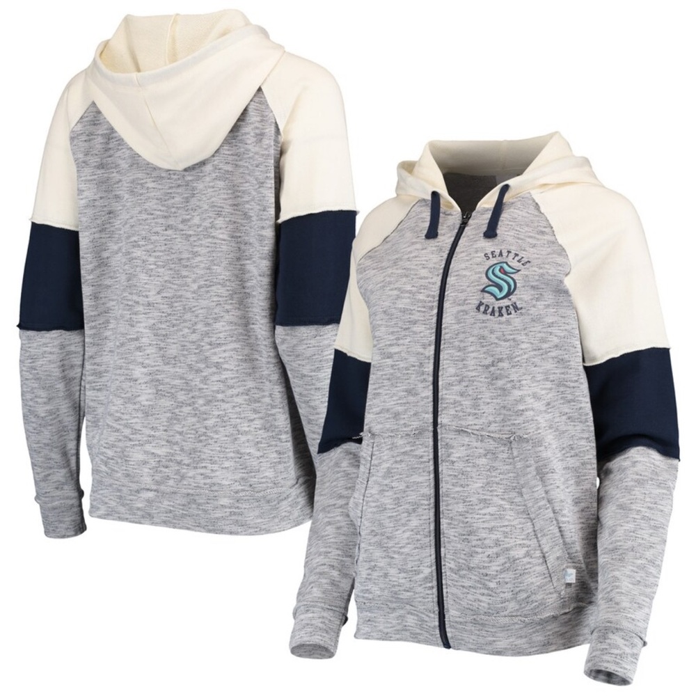 Women's Seattle Kraken Touch Deep Sea Blue Cream Big League Raglan Size: L
